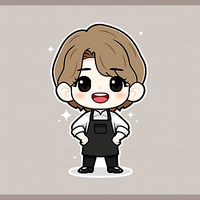 전신 헤어스타일 여자 인물캐릭터 허리손 스티커 일러스트 가위 직업캐릭터 한명 웃음 성인 반짝임 갈색 귀여움 앞치마 미용사 염색 성인여자한명만 일러캐릭터 AI파일 직업 캐릭터 1 컬러 포즈 컨셉 모션 문구용품 표정 사람 여자한명만 성인여자만 파일형식 벡터