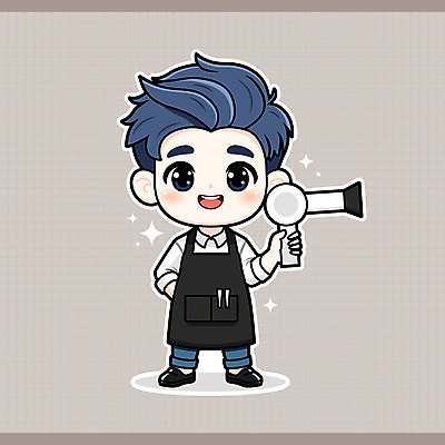 전신 헤어스타일 남자 인물캐릭터 스티커 일러스트 가위 직업캐릭터 한명 웃음 들기 성인 반짝임 갈색 귀여움 앞치마 드라이어 미용사 주머니손 염색 성인남자한명만 일러캐릭터 AI파일 직업 캐릭터 1 컬러 컨셉 모션 문구용품 표정 사람 미용용품 남자한명만 성인남자만 파일형식 벡터