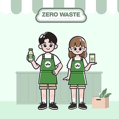 전신 식물 여자 남자 인물캐릭터 허리손 일러스트 들기 성인 두명 초록색 상자 자연보호 앞치마 재활용 에코 친환경 차양 성인만 제로웨이스트 다회용품 탄소제로 일러캐릭터 AI파일 캐릭터 컬러 포즈 모션 자연 사람 환경 그린캠페인 보호 사회이슈 재활용품 파일형식 벡터