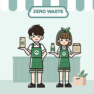 전신 식물 여자 남자 인물캐릭터 일러스트 미소 들기 성인 두명 초록색 상자 자연보호 앞치마 재활용 에코 친환경 차양 성인만 제로웨이스트 다회용품 탄소제로 일러캐릭터 AI파일 캐릭터 컬러 모션 자연 표정 사람 환경 그린캠페인 보호 사회이슈 재활용품 파일형식 벡터