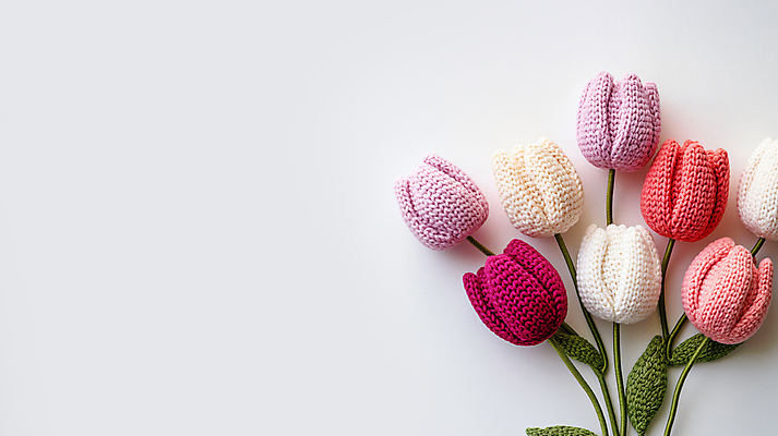 JPG 편집이미지 분홍색 꽃다발 사람없음 장식 튤립 뜨개질 털실 자주색 디지털합성 수공예 핸드메이드 카피스페이스 편집소스 편집실사 AI포토 AI콘텐츠 꽃 컬러 취미 공백 실 공예 CG 파일형식