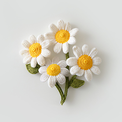 JPG 편집이미지 꽃다발 사람없음 장식 노란색 흰색 뜨개질 털실 디지털합성 데이지 수공예 핸드메이드 편집소스 편집실사 AI포토 AI콘텐츠 꽃 컬러 취미 실 공예 CG 파일형식