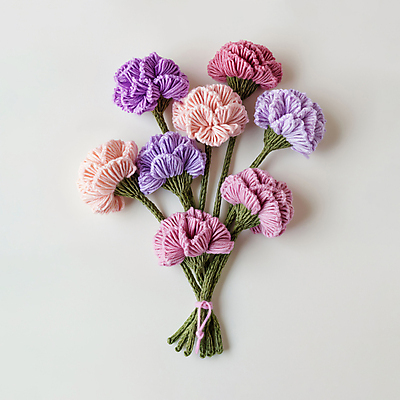 JPG 편집이미지 분홍색 꽃다발 사람없음 장식 보라색 끈 뜨개질 털실 카네이션 디지털합성 수공예 핸드메이드 편집소스 편집실사 AI포토 AI콘텐츠 꽃 컬러 취미 실 공예 CG 파일형식