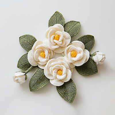 JPG 편집이미지 꽃다발 잎 사람없음 장식 흰색 뜨개질 털실 디지털합성 수공예 핸드메이드 편집소스 편집실사 AI포토 AI콘텐츠 식물 꽃 컬러 취미 실 공예 CG 파일형식