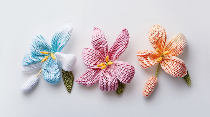 JPG 편집이미지 사람없음 장식 뜨개질 털실 백합 디지털합성 수공예 파스텔톤 핸드메이드 편집소스 편집실사 AI포토 AI콘텐츠 꽃 컬러 취미 실 공예 CG 파일형식