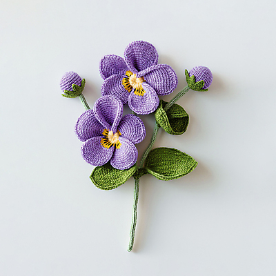 JPG 편집이미지 잎 사람없음 장식 보라색 뜨개질 털실 제비꽃 디지털합성 수공예 핸드메이드 편집소스 편집실사 AI포토 AI콘텐츠 식물 꽃 컬러 취미 실 공예 CG 파일형식