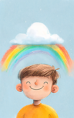 JPG 구름 남자 행복 어린이 하늘색 무지개 일러스트 하늘 한명 미소 웃음 소년 상반신 기쁨 소년한명만 국내일러스트 AI일러스트 AI콘텐츠 자연요소 1 감정 표정 사람 파란색 남자한명만 소년만 파일형식