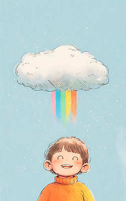 JPG 구름 남자 행복 어린이 하늘색 무지개 일러스트 하늘 한명 미소 소년 상반신 평화 기쁨 소년한명만 국내일러스트 AI일러스트 AI콘텐츠 자연요소 1 감정 컨셉 표정 사람 파란색 남자한명만 소년만 파일형식