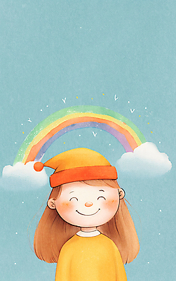 JPG 구름 모자 여자 행복 어린이 하늘색 무지개 일러스트 하늘 한명 미소 웃음 소녀 상반신 평화 기쁨 소녀한명만 국내일러스트 AI일러스트 AI콘텐츠 자연요소 1 잡화 감정 컨셉 표정 사람 파란색 여자한명만 소녀만 파일형식