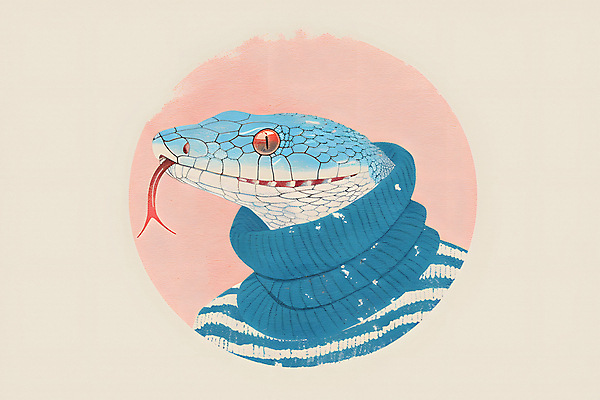 JPG 패션 일러스트 사람없음 파란색 원형 뱀 터틀넥 국내일러스트 푸른뱀 AI일러스트 AI콘텐츠 도형 컬러 파충류 스웨터 파일형식