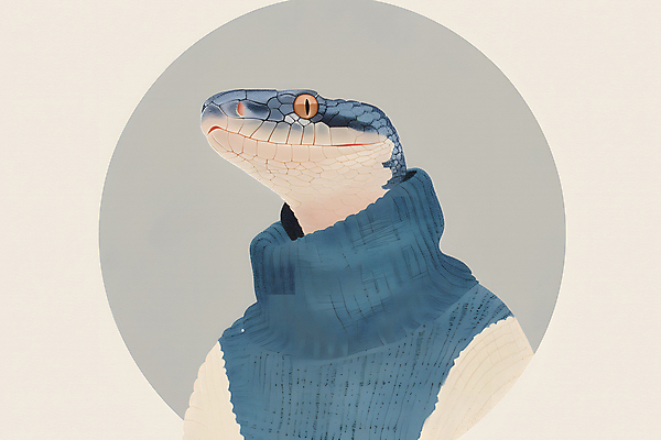 JPG 패션 일러스트 사람없음 파란색 원형 뱀 터틀넥 국내일러스트 푸른뱀 AI일러스트 AI콘텐츠 도형 컬러 파충류 스웨터 파일형식