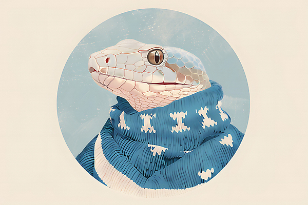 JPG 패션 일러스트 사람없음 파란색 원형 뱀 터틀넥 국내일러스트 푸른뱀 AI일러스트 AI콘텐츠 도형 컬러 파충류 스웨터 파일형식