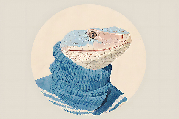 JPG 패션 일러스트 사람없음 파란색 원형 뱀 터틀넥 국내일러스트 푸른뱀 AI일러스트 AI콘텐츠 도형 컬러 파충류 스웨터 파일형식