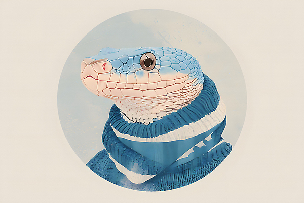 JPG 패션 일러스트 사람없음 파란색 원형 뱀 터틀넥 국내일러스트 푸른뱀 AI일러스트 AI콘텐츠 도형 컬러 파충류 스웨터 파일형식