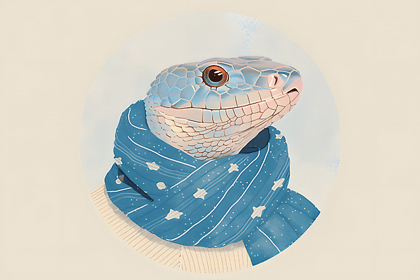 JPG 패션 일러스트 사람없음 파란색 목도리 원형 뱀 스웨터 국내일러스트 푸른뱀 AI일러스트 AI콘텐츠 도형 잡화 컬러 상의 파충류 파일형식