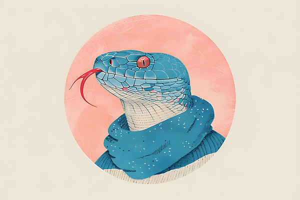 JPG 패션 일러스트 사람없음 파란색 원형 뱀 터틀넥 국내일러스트 푸른뱀 AI일러스트 AI콘텐츠 도형 컬러 파충류 스웨터 파일형식