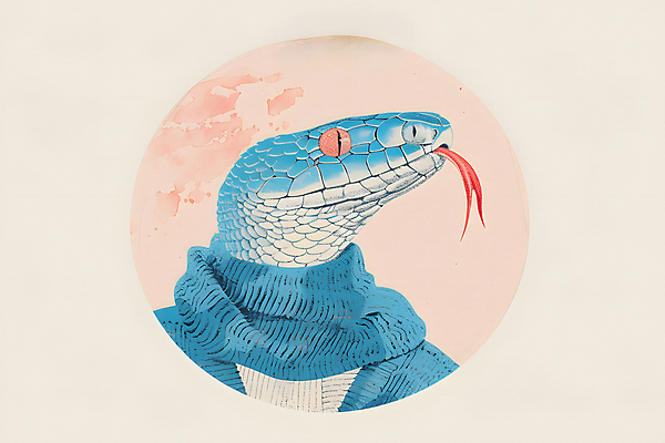 JPG 패션 일러스트 사람없음 파란색 원형 뱀 터틀넥 국내일러스트 푸른뱀 AI일러스트 AI콘텐츠 도형 컬러 파충류 스웨터 파일형식