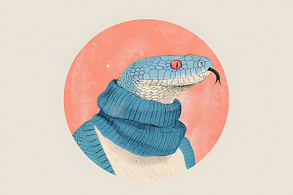 JPG 패션 일러스트 사람없음 파란색 원형 뱀 터틀넥 국내일러스트 푸른뱀 AI일러스트 AI콘텐츠 도형 컬러 파충류 스웨터 파일형식