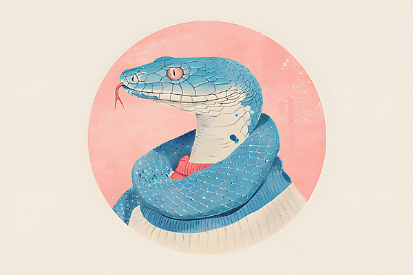 JPG 패션 일러스트 사람없음 파란색 원형 뱀 터틀넥 국내일러스트 푸른뱀 AI일러스트 AI콘텐츠 도형 컬러 파충류 스웨터 파일형식