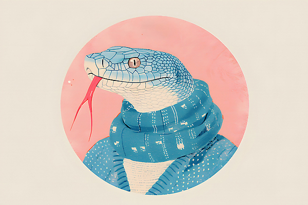 JPG 패션 일러스트 사람없음 파란색 원형 뱀 터틀넥 국내일러스트 푸른뱀 AI일러스트 AI콘텐츠 도형 컬러 파충류 스웨터 파일형식