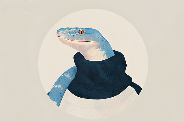 JPG 패션 일러스트 사람없음 파란색 원형 뱀 터틀넥 국내일러스트 푸른뱀 AI일러스트 AI콘텐츠 도형 컬러 파충류 스웨터 파일형식