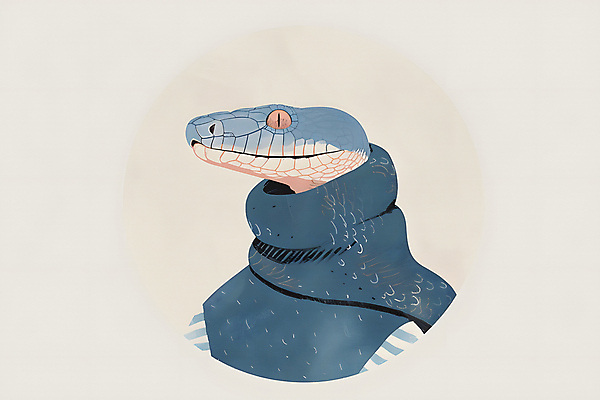 JPG 패션 일러스트 사람없음 파란색 목도리 원형 뱀 스웨터 비늘 국내일러스트 푸른뱀 AI일러스트 AI콘텐츠 도형 잡화 컬러 상의 파충류 파일형식