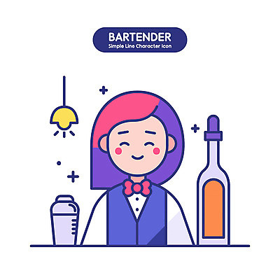 여자 인물캐릭터 일러스트 술병 조명 주류 직업캐릭터 한명 미소 상반신 성인 칵테일 바 서비스업 바텐더 단순화된 성인여자한명만 셰이커 일러캐릭터 AI파일 직업 캐릭터 1 산업 음료 병_용기 표정 사람 여자한명만 성인여자만 파일형식 벡터