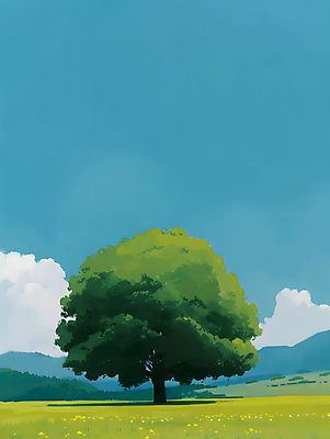 JPG 나무 일러스트 자연 하늘 그림자 풍경 초원 사람없음 야외 초록색 평화 그림 국내일러스트 AI일러스트 AI콘텐츠 식물 컬러 컨셉 생태계 파일형식