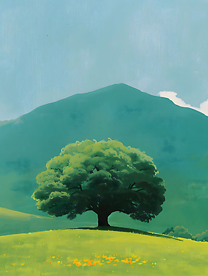 JPG 나무 일러스트 자연 하늘 산 그림자 풍경 초원 사람없음 야외 초록색 평화 언덕 그림 국내일러스트 AI일러스트 AI콘텐츠 식물 컬러 컨셉 생태계 파일형식