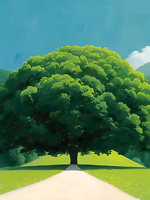 JPG 나무 길 일러스트 자연 하늘 그림자 풍경 초원 사람없음 야외 초록색 평화 그림 국내일러스트 AI일러스트 AI콘텐츠 식물 컬러 컨셉 생태계 파일형식