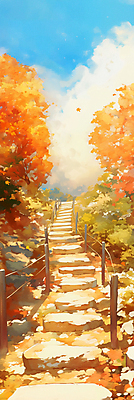 JPG 구름 단풍 낙엽 일러스트 하늘 단풍나무 휴가 산 풍경 사람없음 가을풍경 주황색 등산 트래킹 산책로 돌_바위 시골 데크 가을여행 등산로 돌길 국내일러스트 AI일러스트 AI콘텐츠 자연요소 나무 길 컬러 여행 잎 레저 파일형식 가을_계절