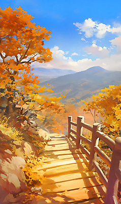 JPG 구름 단풍 낙엽 일러스트 하늘 단풍나무 휴가 산 풍경 사람없음 가을풍경 주황색 등산 트래킹 산책로 시골 은행나무 데크 가을여행 등산로 국내일러스트 AI일러스트 AI콘텐츠 자연요소 나무 길 컬러 여행 잎 레저 파일형식 가을_계절