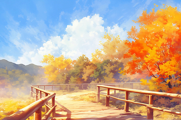 JPG 구름 단풍 낙엽 일러스트 하늘 단풍나무 휴가 산 풍경 사람없음 가을풍경 주황색 등산 트래킹 산책로 시골 데크 가을여행 등산로 국내일러스트 AI일러스트 AI콘텐츠 자연요소 나무 길 컬러 여행 잎 레저 파일형식 가을_계절