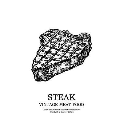 일러스트 흑백 육류 스테이크 사람없음 빈티지 바비큐 스케치 심볼 판화 국내일러스트 AI파일 음식 컨셉 식재료 서양음식 촬영기법 미술 파일형식 벡터