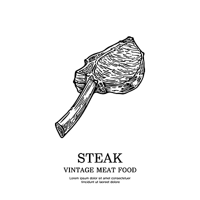 일러스트 흑백 스테이크 사람없음 빈티지 바비큐 스케치 심볼 판화 토마호크 국내일러스트 AI파일 음식 컨셉 서양음식 촬영기법 육류 미술 파일형식 벡터