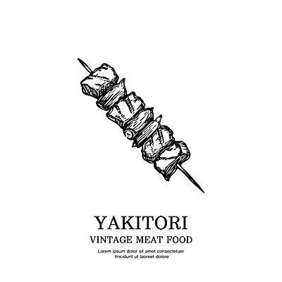 일러스트 흑백 육류 사람없음 빈티지 스케치 심볼 판화 꼬치구이 야키토리 국내일러스트 AI파일 컨셉 식재료 촬영기법 미술 꼬치 구이 일본음식 파일형식 벡터