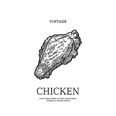 일러스트 흑백 육류 사람없음 치킨 닭 빈티지 스케치 심볼 판화 버팔로윙 국내일러스트 AI파일 컨셉 식재료 조류 촬영기법 미술 닭고기요리 파일형식 벡터