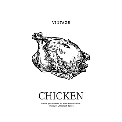 일러스트 흑백 육류 사람없음 통닭 치킨 닭 빈티지 스케치 구이 심볼 판화 국내일러스트 AI파일 음식 컨셉 식재료 조류 촬영기법 미술 닭고기요리 파일형식 벡터
