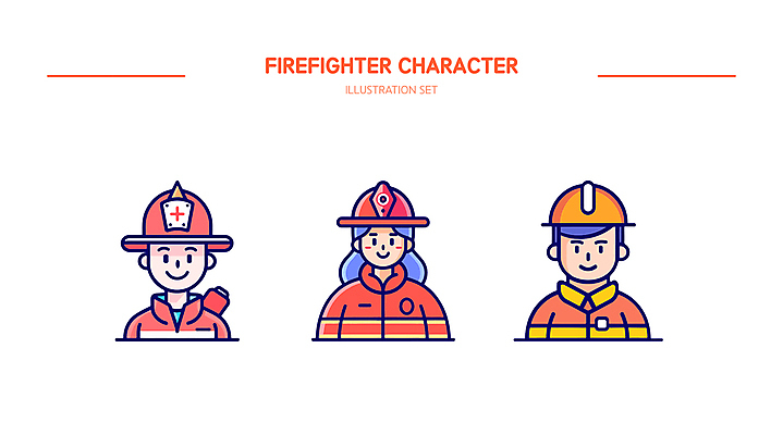 여자 남자 인물캐릭터 일러스트 직업캐릭터 미소 웃음 안전 상반신 성인 빨간색 세명 자신감 소방관 소방 방화복 소방관모자 소방대 엘리먼트 성인만 방호복 일러캐릭터 AI파일 직업 캐릭터 모자_잡화 옷 감정 컬러 표정 사람 구조원 파일형식 벡터