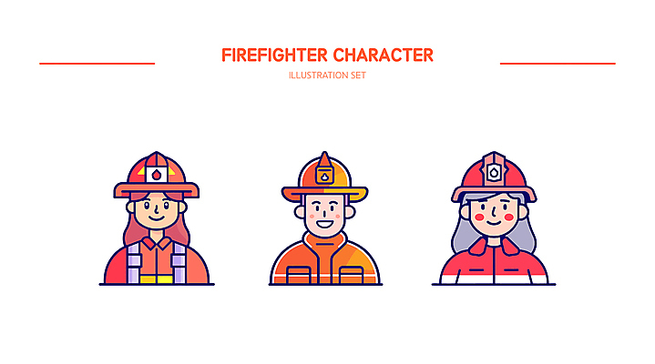여자 남자 인물캐릭터 일러스트 직업캐릭터 미소 웃음 안전 상반신 성인 빨간색 세명 자신감 소방관 소방 방화복 소방관모자 소방대 엘리먼트 성인만 방호복 일러캐릭터 AI파일 직업 캐릭터 모자_잡화 옷 감정 컬러 표정 사람 구조원 파일형식 벡터