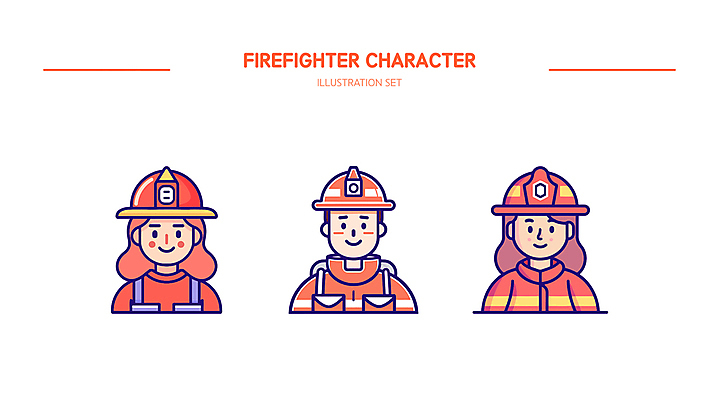 여자 남자 인물캐릭터 일러스트 직업캐릭터 미소 웃음 안전 상반신 성인 빨간색 세명 자신감 소방관 소방 방화복 소방관모자 소방대 엘리먼트 성인만 방호복 일러캐릭터 AI파일 직업 캐릭터 모자_잡화 옷 감정 컬러 표정 사람 구조원 파일형식 벡터