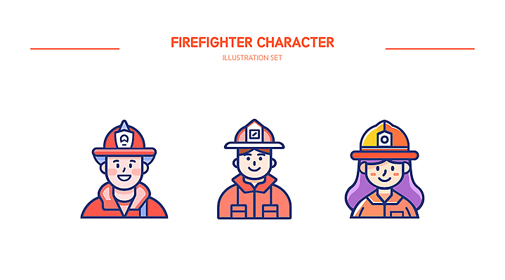 여자 남자 인물캐릭터 일러스트 직업캐릭터 미소 웃음 안전 상반신 성인 빨간색 세명 자신감 소방관 소방 방화복 소방관모자 소방대 엘리먼트 성인만 방호복 일러캐릭터 AI파일 직업 캐릭터 모자_잡화 옷 감정 컬러 표정 사람 구조원 파일형식 벡터