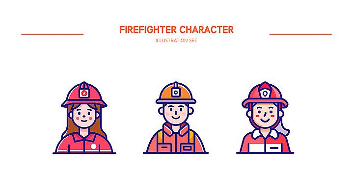 여자 남자 인물캐릭터 일러스트 직업캐릭터 미소 웃음 안전 상반신 성인 빨간색 세명 자신감 소방관 소방 방화복 소방관모자 소방대 엘리먼트 성인만 방호복 일러캐릭터 AI파일 직업 캐릭터 모자_잡화 옷 감정 컬러 표정 사람 구조원 파일형식 벡터
