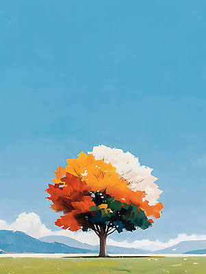 JPG 나무 단풍 일러스트 자연 하늘 풍경 잔디 사람없음 컬러풀 평화 가을 그림 카피스페이스 국내일러스트 AI일러스트 AI콘텐츠 식물 계절 컬러 컨셉 잎 공백 생태계 파일형식