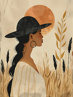 JPG 모자 여자 잎 일러스트 한명 상반신 성인 태양 갈색 눈감음 귀걸이 가을 빈티지 갈대밭 성인여자한명만 국내일러스트 AI일러스트 AI콘텐츠 자연요소 식물 1 잡화 계절 컬러 컨셉 장신구 모션 사람 여자한명만 성인여자만 파일형식 갈대_식물