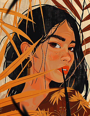 JPG 여자 잎 일러스트 한명 상반신 성인 갈색 가을 빈티지 성인여자한명만 국내일러스트 AI일러스트 AI콘텐츠 식물 1 계절 컬러 컨셉 사람 여자한명만 성인여자만 파일형식