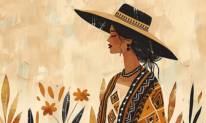 JPG 모자 여자 꽃 잎 일러스트 한명 상반신 성인 갈색 눈감음 가을 빈티지 성인여자한명만 국내일러스트 AI일러스트 AI콘텐츠 식물 1 잡화 계절 컬러 컨셉 모션 사람 여자한명만 성인여자만 파일형식