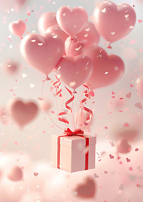 JPG 편집이미지 행복 리본 분홍색 이벤트 사람없음 선물상자 기쁨 꽃가루 하트풍선 블러효과 편집실사 AI포토 AI콘텐츠 감정 컬러 선물 상자 하트 가루 CG 풍선 블러 파일형식 효과