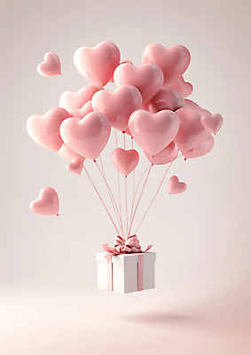JPG 편집이미지 행복 리본 분홍색 이벤트 사람없음 선물상자 공간 기쁨 떠있는 하트풍선 편집실사 AI포토 AI콘텐츠 감정 컬러 모션 선물 상자 하트 CG 풍선 파일형식