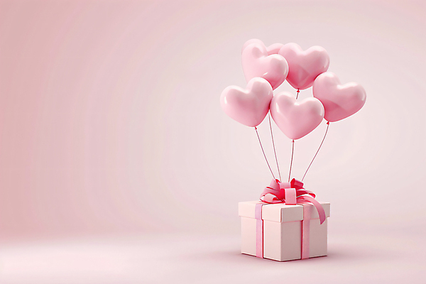 JPG 편집이미지 행복 리본 분홍색 이벤트 사람없음 선물상자 공간 기쁨 하트풍선 편집실사 AI포토 AI콘텐츠 감정 컬러 선물 상자 하트 CG 풍선 파일형식